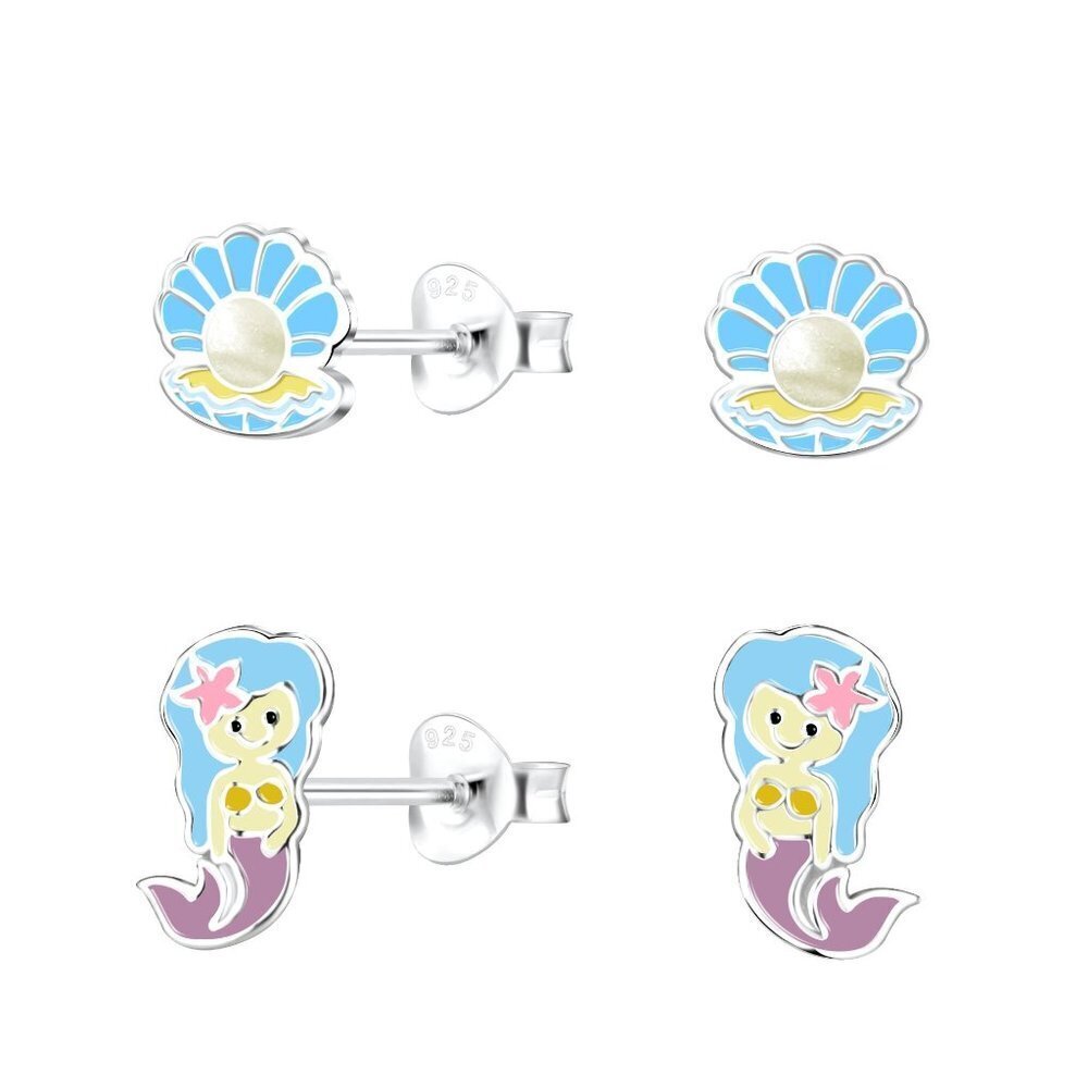 Silver Ocean Stud Earrings Set